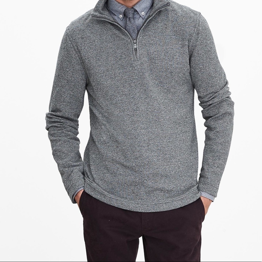 Banana Republic Men XL Extra Fine Merino Wool Quarter Zip Sweater Gray